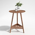Stylish Wooden Round Side Table With Lower Shelf And Decorative Plants