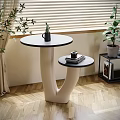 Modern Curved Side Table With White Base And Black Round Tops For Living Room Decor