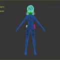 Game Movie Character With Blue Hair Black Goggles In Polka Dot Bodysuit Standing Pose