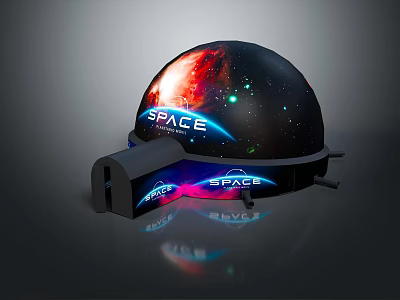 Cartoon Space Scene Featuring Dome Structure With Starry Sky And Bright SPACE Text 3d model