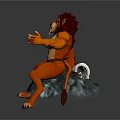 Anthropomorphic Lion Character With Red Mane Muscular Build Sitting On Blue Base