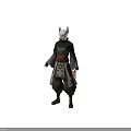 Fantasy Character With White Fox Ears Wearing Traditional Outfit Featuring Red Belt And Loose Sleeves