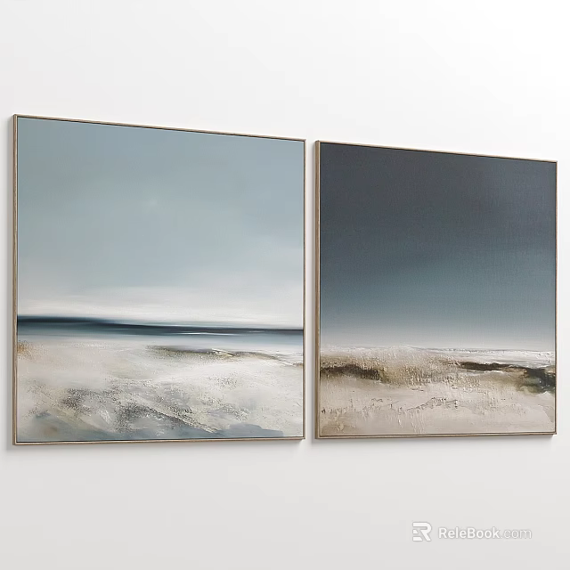 Two Minimalist Landscape Paintings Of Seaside Scenes 3d model 