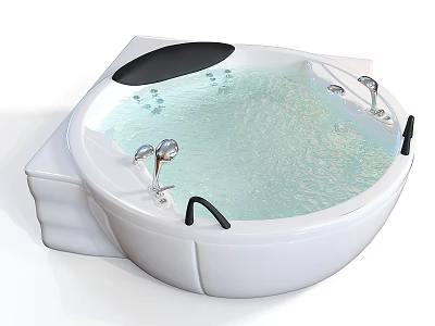 Modern Round White Bathtub Interior With Water Jets And Black Cover 3d model