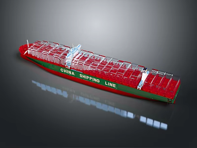 China Shipping Line Container Ship With Red Deck And Stacked Containers 3d model