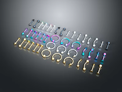Various Colorful Metallic Jewelry Accessories Including Hoop And Stud Designs Arranged In 3d model