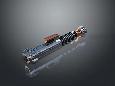 Sci Fi Laser Weapon With Silver Metal Handle Black Stripes Red Accents And Reflective Surface 3d model