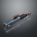 Sci Fi Laser Weapon With Silver Metal Handle Black Stripes Red Accents And Reflective Surface