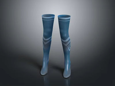 Blue Knee High Socks Design With White Stripe Pattern And Glossy Finish 3d model