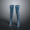 Blue Knee High Socks Design With White Stripe Pattern And Glossy Finish