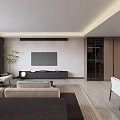 Modern Living and Dining Room Interior With Sofa Coffee Table Dining Table And Decorative Shelves