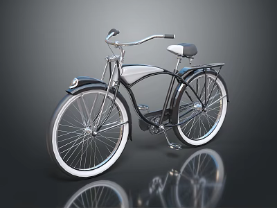 Classic Black Bicycle With Silver Accents White Wall Tires Rear Rack And Urban Riding Design 3d model