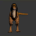 Orange Striped Dinosaur Character Wearing Black Hat And Blue Accented Saddle