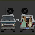 White FBI Surveillance Vans With Satellite Dishes Open Doors And Interior Equipment