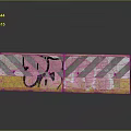 Yellow Construction Barriers With Pink Graffiti And Gray White Stripes On Black Reflective Surface