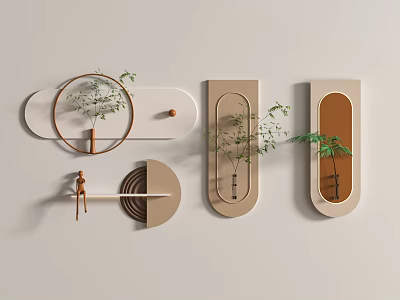 Decorative Wall Hanging Ornaments with Round Oval Shapes Small Green Plants and Deer Figurine 3d model