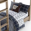 Wooden Bunk Bed With Plaid Bedding And Side Ladder Mattress Design