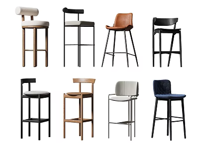 Different Styles of Modern Bar Stools with Various Colors and Designs 3d model
