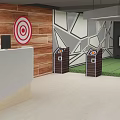 Indoor Shooting Range For Fitness Training With Targets Stands Geometric Wall Design And Hanging Lights