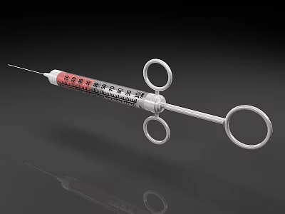 Medical Device Syringe With Metal Ring Handles Transparent Barrel And Graduation Marks 3d model
