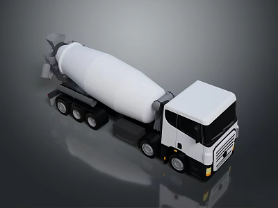 3D Render Of Modern White Concrete Mixer Truck With Rotating Drum Cab And Wheels 3d model