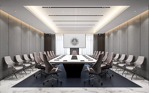 Modern Meeting Room Conference Table and Chair Combination Projection Curtain Movable Conference Table Carpet Multifunctional Meeting Room 3d model