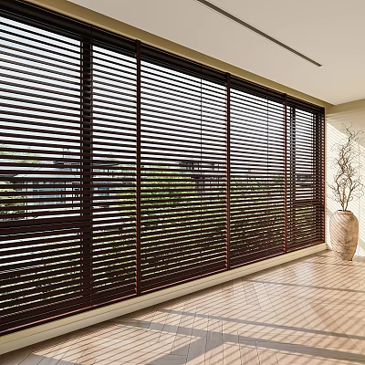 Wooden Window Blinds For Large Windows In Bright Spacious Interior With Natural Light 3d model