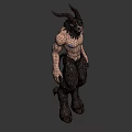 Game And Movie Character Horned Demon With Muscular Body Blue Chest Markings And Rough Skin