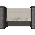Gray Kitchen Cabinets With Marble Countertop And Glass Door Storage Design