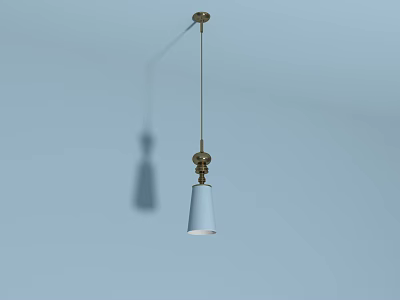 Modern Minimalist Pendant Light With White Shade And Brass Finish On Light Blue Background 3d model