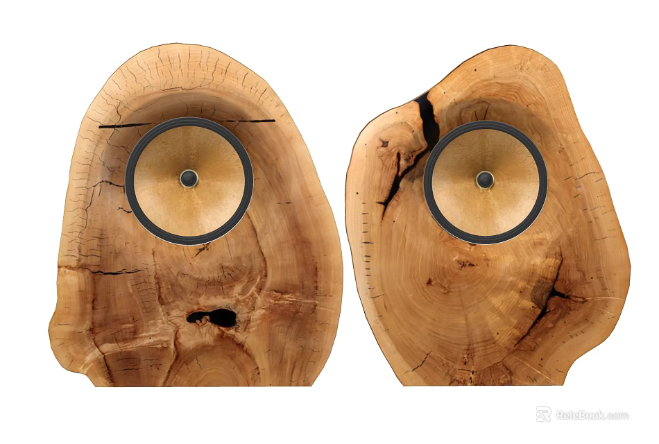 Natural Wood Grain Speakers With Unique Log Shape And High Quality Audio 3d model 
