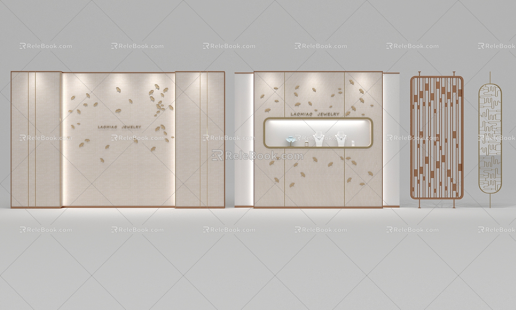 Jewelry Store Commonly Used New Chinese Wall Elements Partition Jewelry Store Wall Window Ginkgo Leaf 3d model