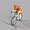 Man Riding Road Bicycle In Orange And Yellow Sportswear With Helmet And Sunglasses