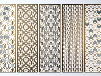 Decorative Modern Room Dividers With Various Geometric Patterns And Golden Frames 3d model