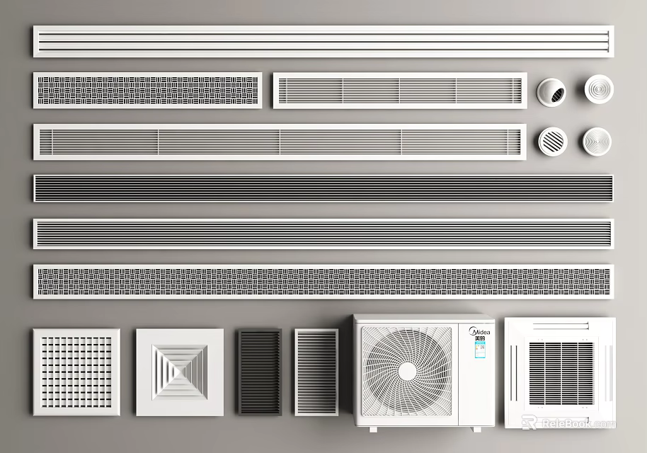 Various Air Conditioner Vents With Different Grille Designs And Styles 3d model
