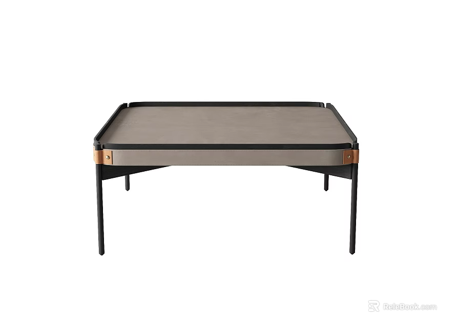 Modern Rectangular Coffee Table With Black Metal Legs And Gray Surface 3d model