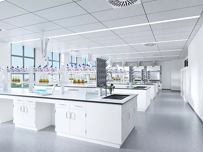 Modern Laboratory Interior Design With White Cabinets And Lab Equipment 3d model