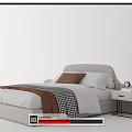 Light Gray Frame Double Bed with White Sheets Brown Pillow Checkered Blanket and Bedside Tables 3d model