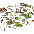 Outdoor Playground Equipment With Wooden Slides Swings Climbing Frames And Green Surfaces
