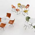 Colorful Modern Table And Chair Set With Round Tables And Multicolored Chairs