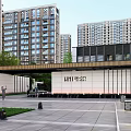 Modern gate high-rise community with primary and secondary entrances 3d model