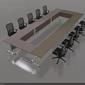 Wooden Rectangular Conference Table with Black Office Chairs in Modern Office Space 3d model