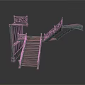 Architectural Staircase Design With Wrought Iron Railing And Wooden Steps Structure