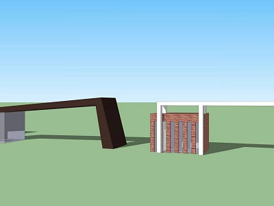 Modern Architectural Entrance Gate With Brick Wall And Metal Frame On Green Lawn 3d model