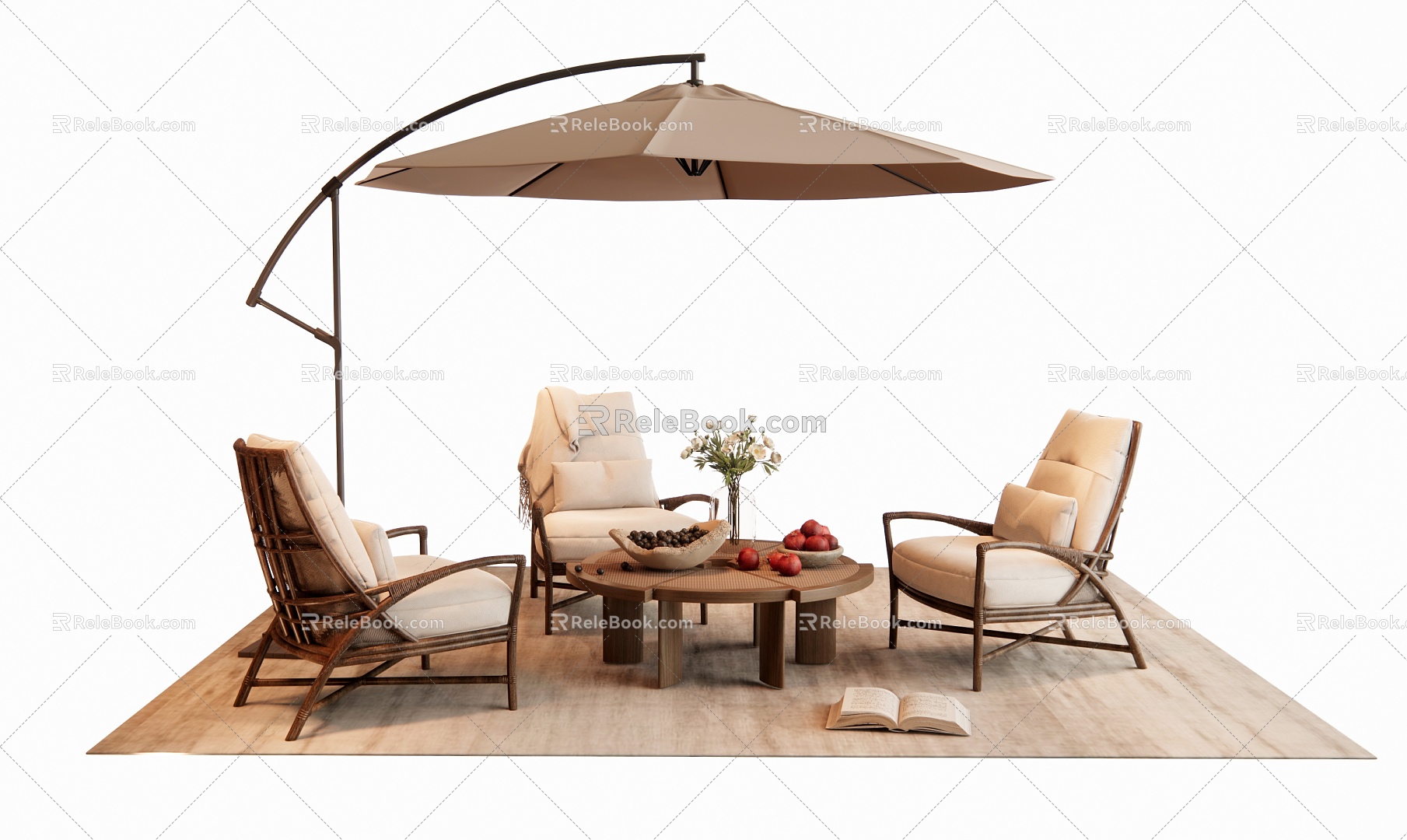 Quiet Ancient Style Outdoor Table and Chair Casual Chair Dried Vase Jewelry Ornaments 3d model