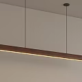 Modern Long Wooden Pendant Light With Warm Glow Hanging From Ceiling