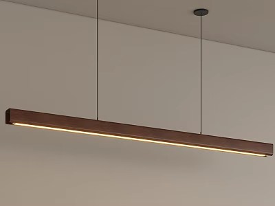 Modern Long Wooden Pendant Light With Warm Glow Hanging From Ceiling 3d model