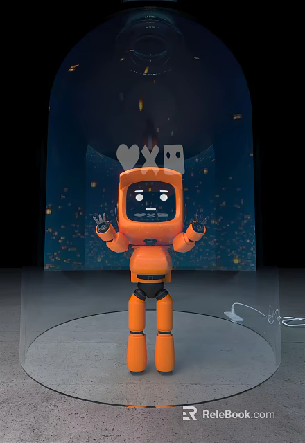 Smart Orange Robot With Cartoon Design Open Arms And Starry Background Lights 3d model