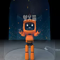 Smart Orange Robot With Cartoon Design Open Arms And Starry Background Lights 3d model