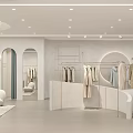 Modern Minimalist Clothing Store Interior With Clothing Racks Displayed Clothes And Decorative Mirrors